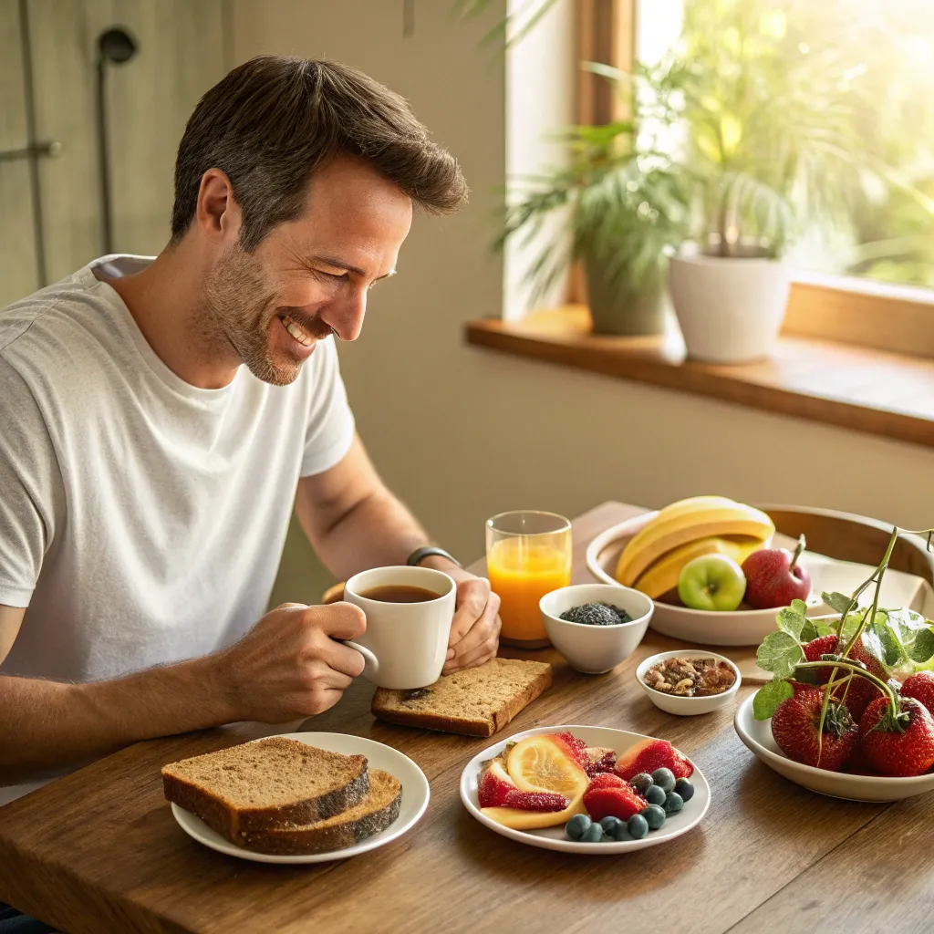 John enjoying his healthy breakfast